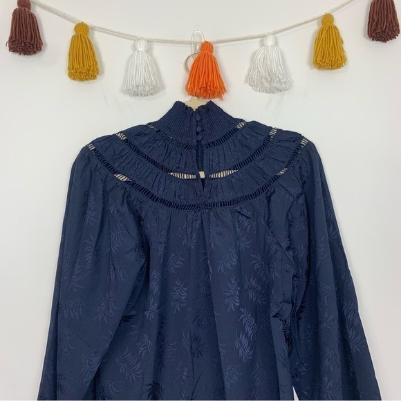 Vici Rocco Mock Neck Blouse Navy Blue Size Medium - Picture 6 of 10